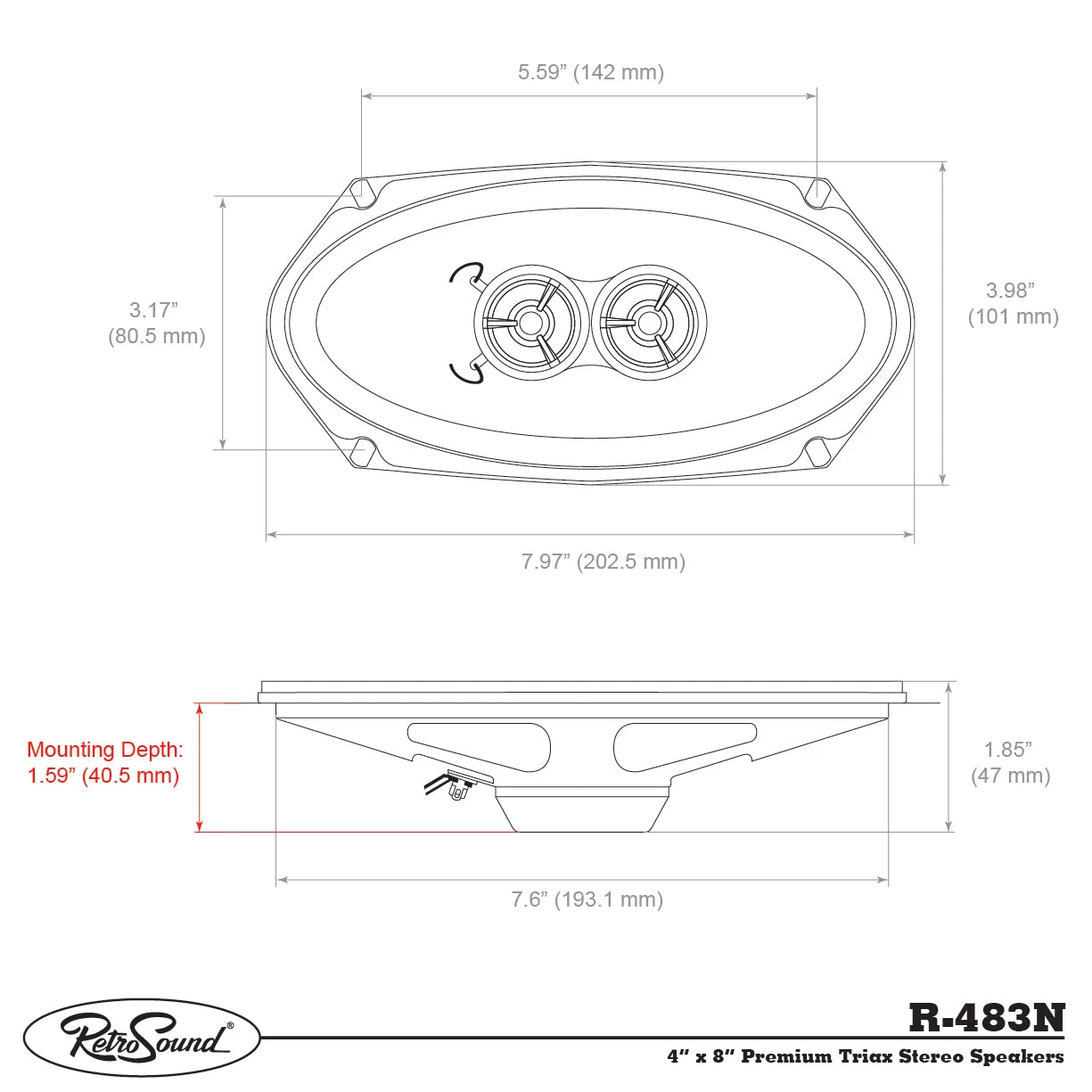 RetroSound 4" x 8" Premium 3-Way Speakers for 1966 Ford Thunderbird with Deluxe Factory Radio - view 4