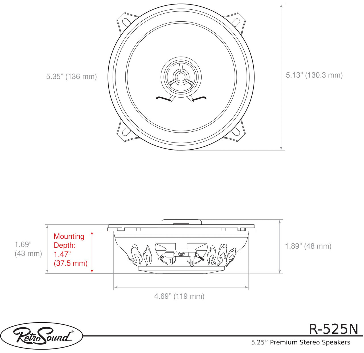 RetroSound 5.25-Inch Premium Ultra-thin Ford LTD Front Door Replacement Speakers - view 5