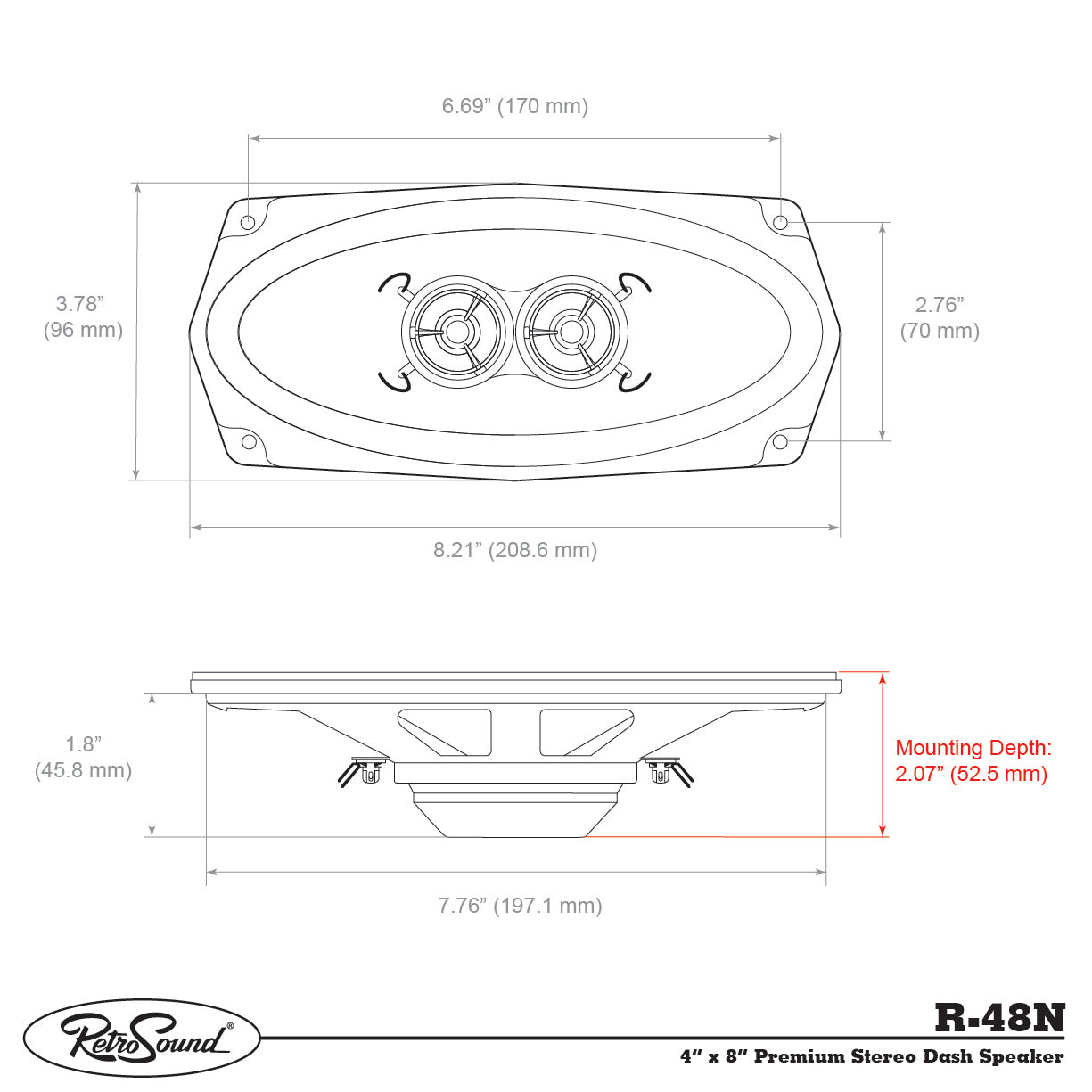 RetroSound 1969-1971 Mercedes 280SE 4 x 8" Dual Voice Coil Premium Dash Speaker - view 3