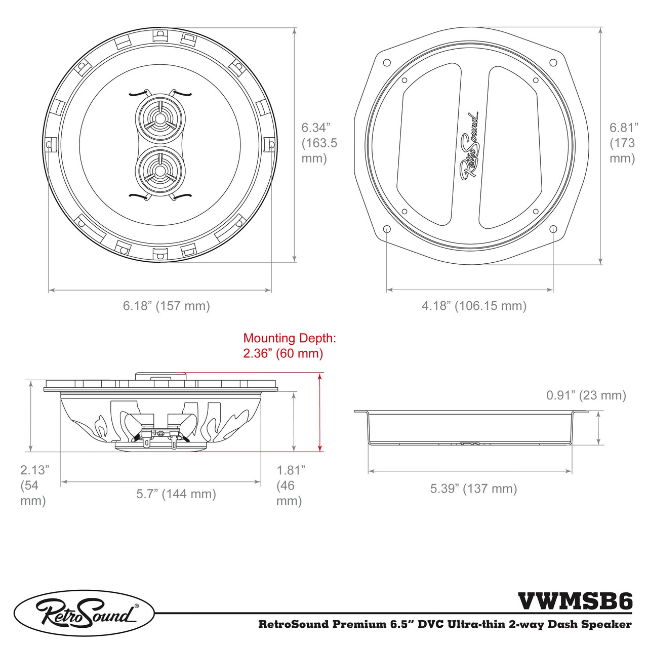 RetroSound Deluxe Dash Replacement Speaker for 1958-1977 Volkswagen Beetle - view 5