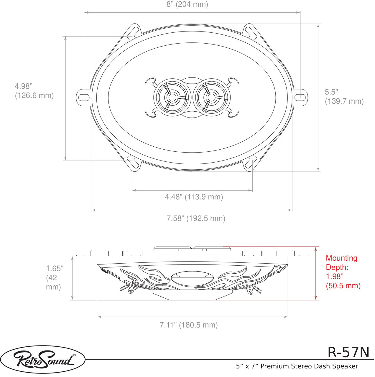 RetroSound 5" x 7" Premium Stereo Dash Speaker for 1963-1964 Chevrolet Bel Air - view 3