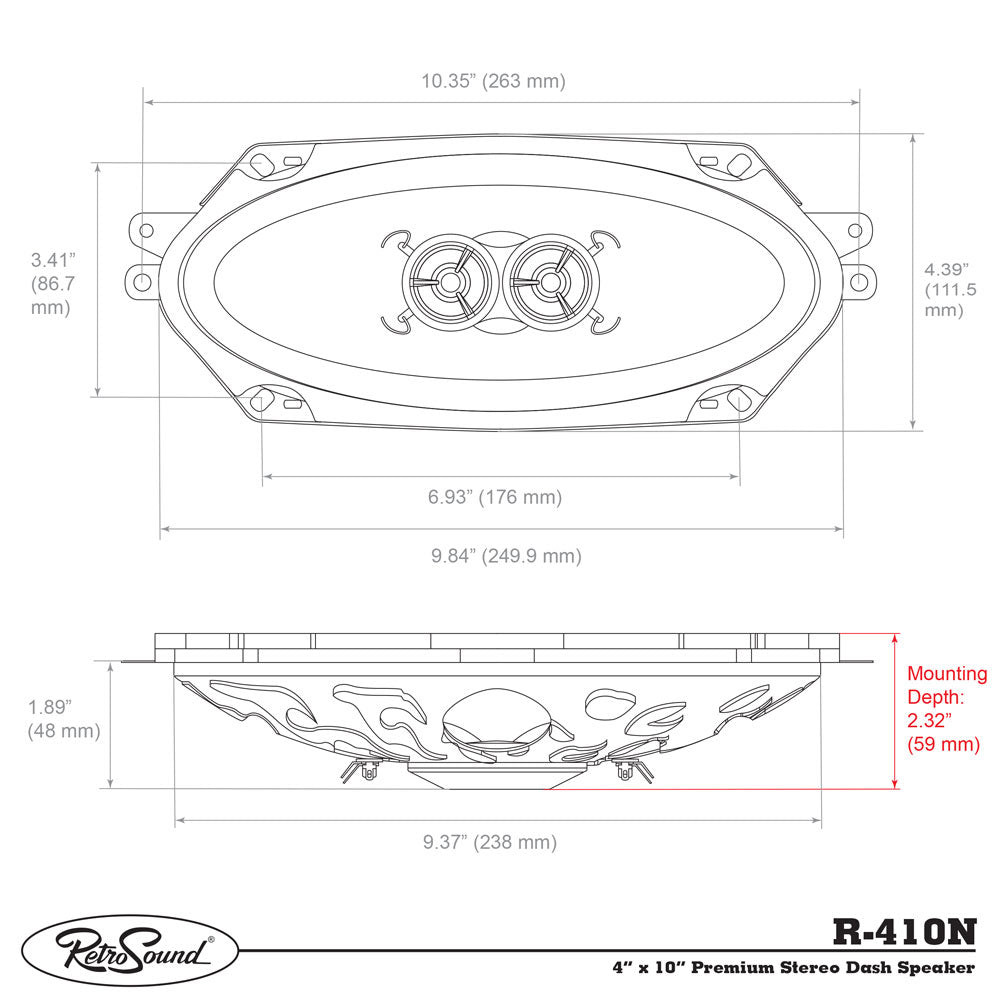 RetroSound 4" x 10" Premium Stereo Dash Speaker for 1968-1969 Chevrolet El Camino with No Factory Air Conditioning - view 5