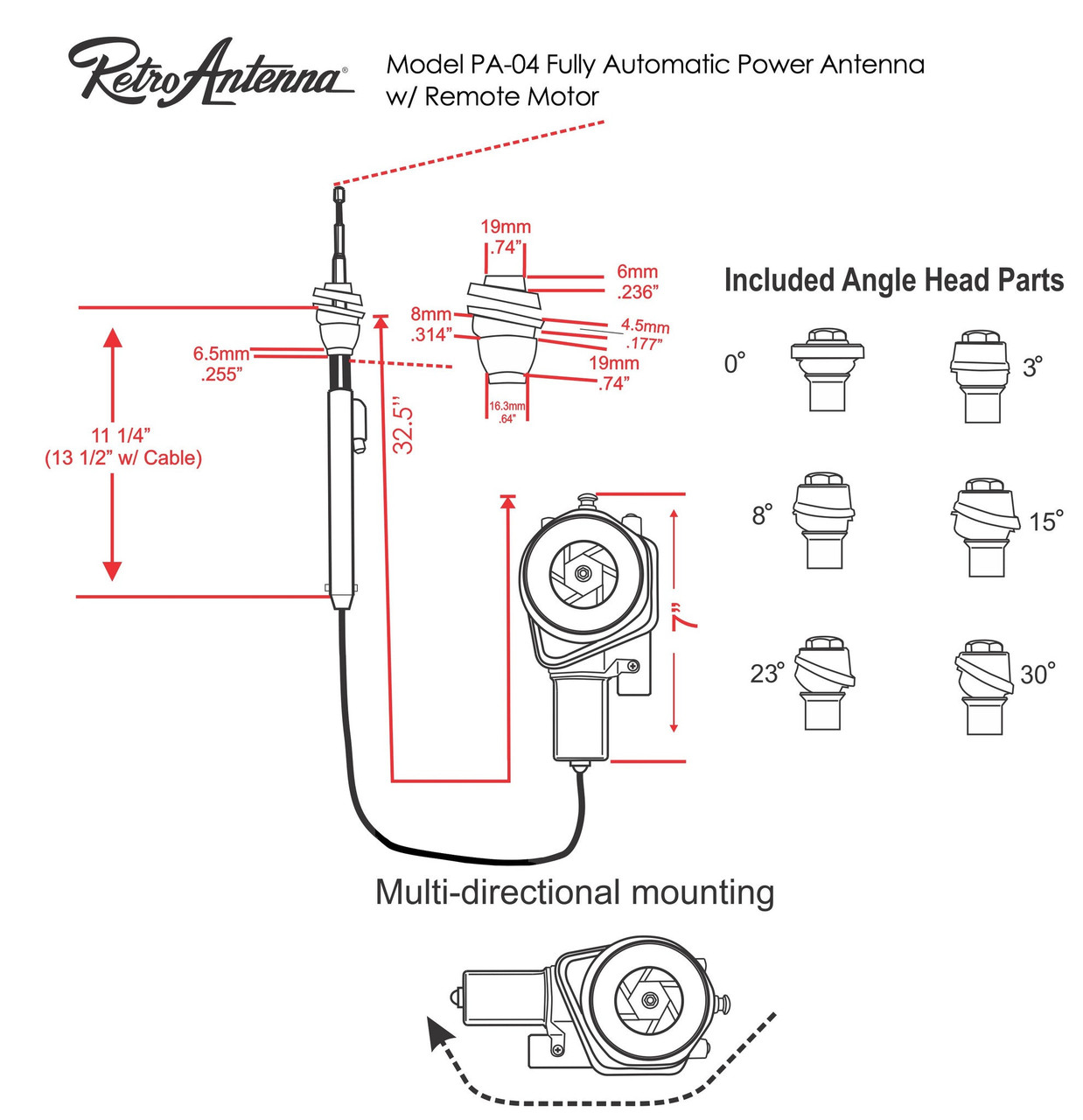 RetroSound 1967-1968 Chevrolet Camaro Fully Automatic Power Antenna - view 3