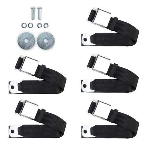 RetroBelt Universal 2-Point Lap Seat Belt Kit – Lift Latch (Aviation Style) – 5-Piece Fixed Front & Rear Set - RetroBelt