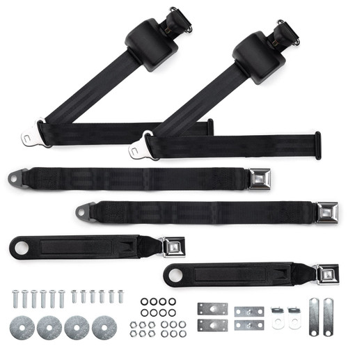 RetroBelt 1969-1975 Oldsmobile 88 Shoulder Belt Kit with Push Button Buckles – For Bench Seats