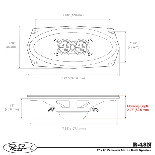 RetroSound Premium 4"x8" DVC Ultra-thin 2-way Dash Speaker - view 2