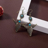 Antique Silver And Turquoise Bull Head Drop Earrings