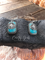 Aztec Shield Turquoise and Silver Earrings