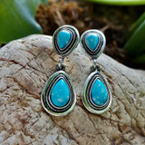 Turquoise and Silver Boho Water Drop Earrings