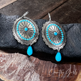 Turquoise and Silver Gypsy Shield Earrings