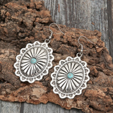 'Dalialah' Silver and  Turquoise Gypsy Shield Earrings