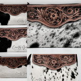 'Caroline' Tooled Leather and Cowhide Clutch