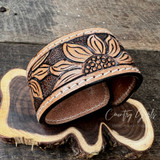 Sunflower Tooled Leather Cuff Bracelet