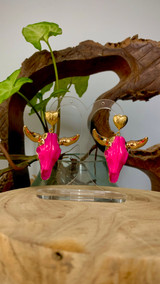 'Jane' Gold Stud Heart Drop Bullhead Earring - Pink