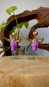 'Jane' Gold Stud Heart Drop Bullhead Earring - Purple