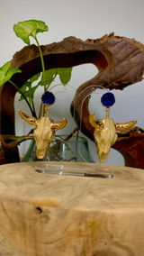 'Wallen" Gold Plated Bullhead with Navy Blue Drop Earring