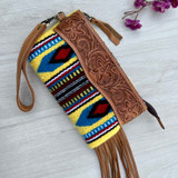 'June' Yellow Saddle Blanket Tassel Clutch with Tooled Leather