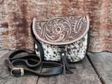 "Rose" Tooled Cowhide and Leather Festival Sling bag