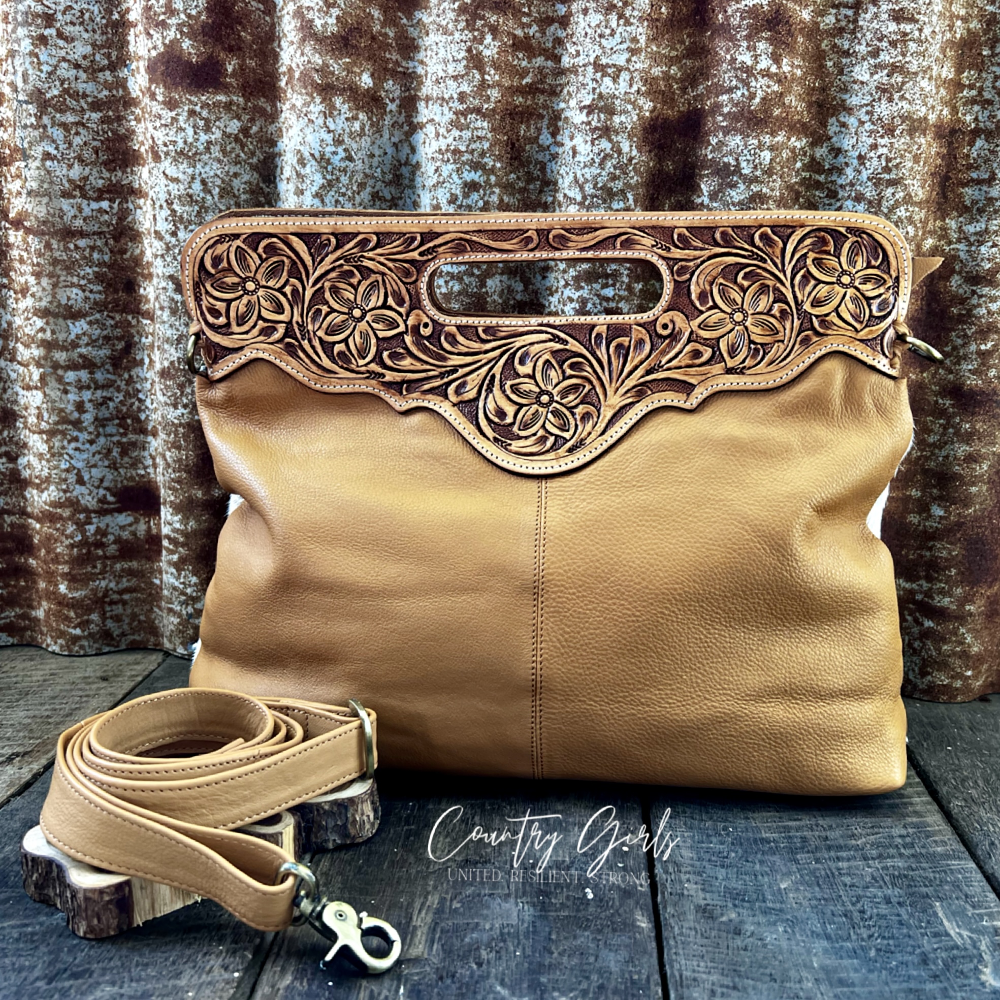 Golden Tooled Leather Shoulder Bag or Clutch - Golden Flourish | NOVICA