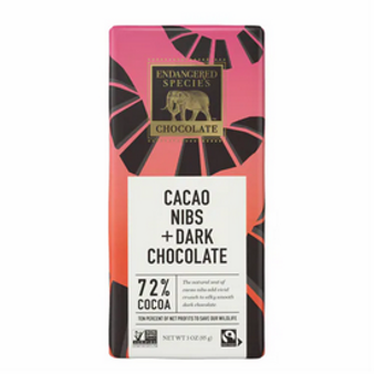 Endangered Cacao Nibs Dark 72% 3oz bar