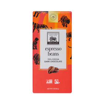 Endangered Espresso Beans Dark 72% 3oz bar