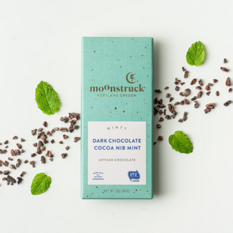 Moonstruck Minty Dark Chocolate Cocoa Nib Bar 3oz