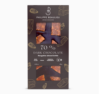 PB 70% Dark Chocolate Nougatine Almond Brittle  2.82oz bar