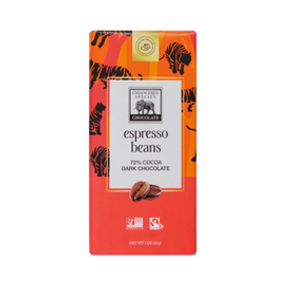 Endangered Espresso Beans Dark 72% 3oz bar