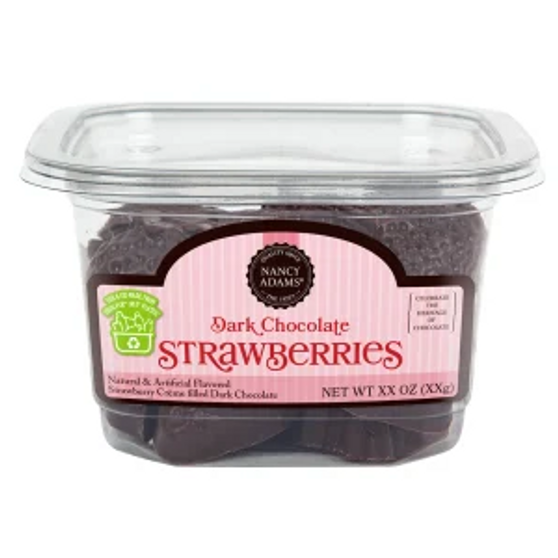 NANCY ADAMS DARK CHOCOLATE STRAWBERRY CRÈME FILLED STRAWBERRIES 9.3oz tub