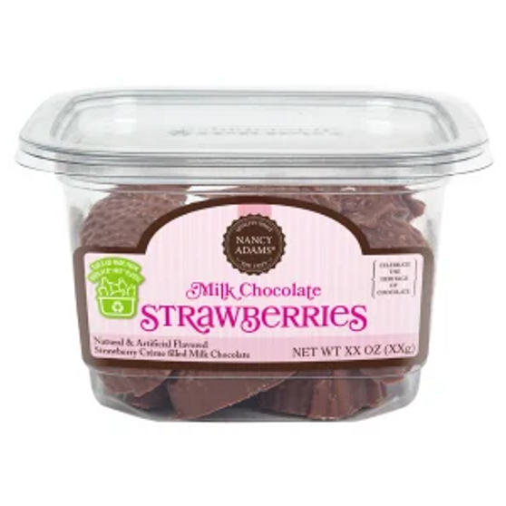 NANCY ADAMS MILK CHOCOLATE STRAWBERRY CRÈME FILLED STRAWBERRIES 9.3oz tub