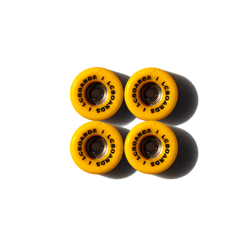 LC BOARDS URETHANE SWIRL BOWL WHEELS 2.0 YELLOW LETTERED