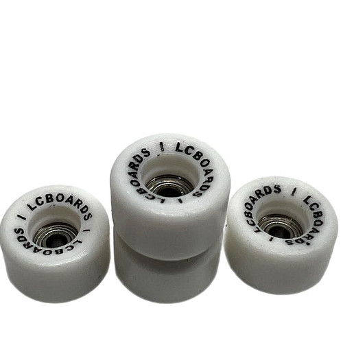 LC BOARDS URETHANE SWIRL BOWL WHEELS 2.0 WHITE LETTERED
