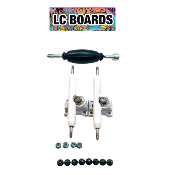 LC BOARDS FINGERBOARD 34MM TRUCKS WHITE PRO SHAPED WITH LOCK NUTS