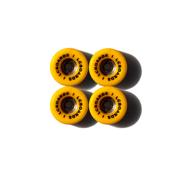 LC BOARDS URETHANE SWIRL BOWL WHEELS 2.0 YELLOW LETTERED
