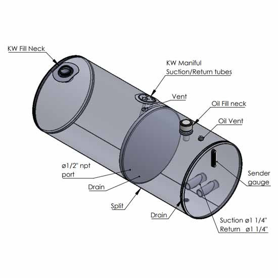 BESTfit Aluminum Split Tank- 80 GAL Fuel- Rear Fill/ 40 GAL Hydraulic- Front Fill- 24.5 X 62 Inch- Passenger Side For Kenworth