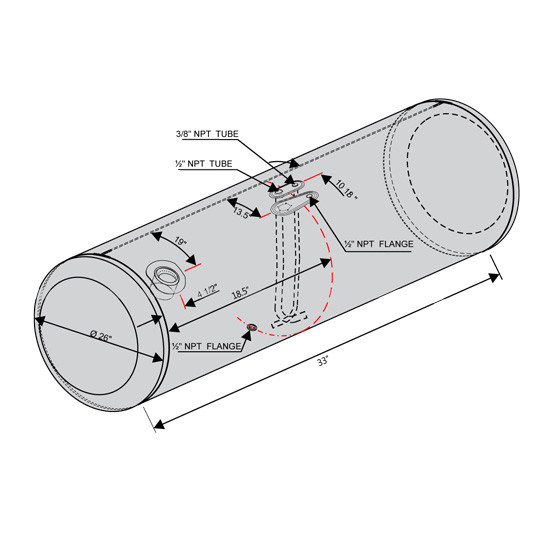 BESTfit Aluminum Fuel Tank 80 Gallon- 26 X 38 Inch- Rear Fill W/ New Style Manifold- Passenger Side For Peterbilt