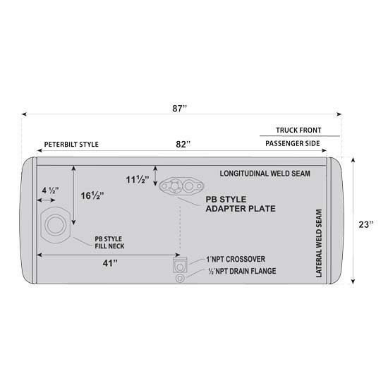 BESTfit Aluminum Fuel Tank 150 Gallon- 23 X 82 Inch- Rear Fill W/ Early Style Manifold- Passenger Side For Peterbilt