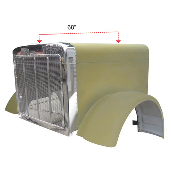 BESTfit Aluminum Hood Shell W/ Fiberglass Fenders And Stainless Steel Grille  For Peterbilt 379 127 BBC