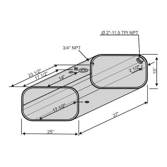 BESTfit Aluminum Rectangular Fuel Tank 60 Gallon- 15 X 25 X 37 Inch- Rear Fill- Driver Side For International, Ford, GMC