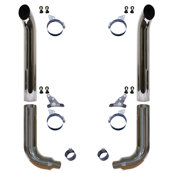BESTfit 8 X 54 Inch Chrome West Coast Exhaust Kit With 8-5 Inch Retro Long Drop Elbows - 52 Inch Spools For Peterbilt 357, 378, 359, 379, 389, 589
