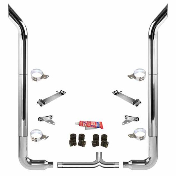 BESTfit 7-5 X 102 Inch Chrome Exhaust Kit W/  Bull Hauler Turn Top Stack  Long 90S & Chrome Tapered Y-Pipe 7 Inch Taper Lock Chrome Tee Peterbilt (1987-2003) 52 Inch Standard Spool Unibilt