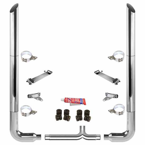 BESTfit 7 X 96 Inch Chrome Exhaust Kit W/  Miter Cut Top Stack   Long 90S & 7 Inch Y-Pipe 7 Inch Taper Lock Chrome Tee For Peterbilt 357, 378, 379, 389 Glider