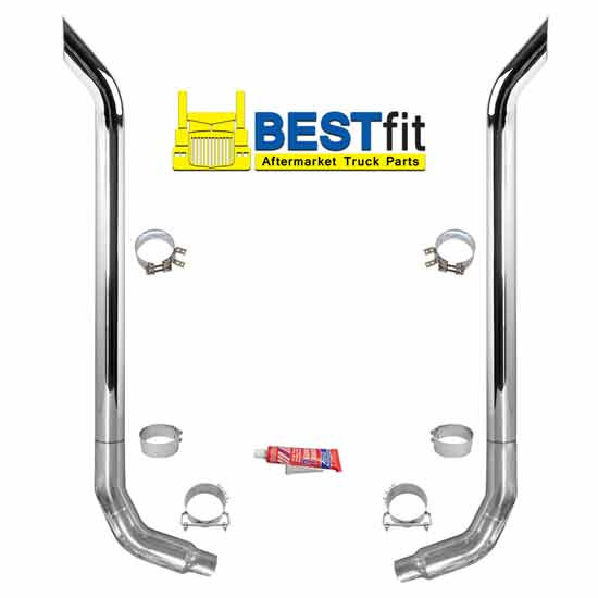 BESTfit 6 X 102 Inch West Coast Turn Exhaust Kit W/ M66-1271 Elbow For Kenworth W900B/W900L Aerocab With 45 Inch Step