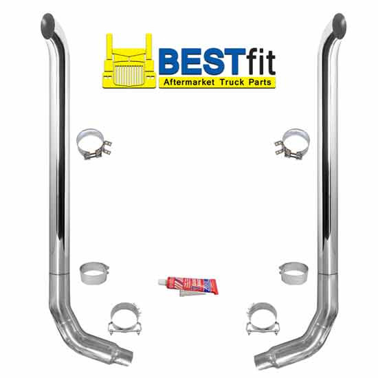 BESTfit 7 X 108 Inch Miter Cut Exhaust Kit W/ M66-1270 or M66-3209 Elbow For Kenworth W900B/W900L AeroCab With 40 Inch Steps