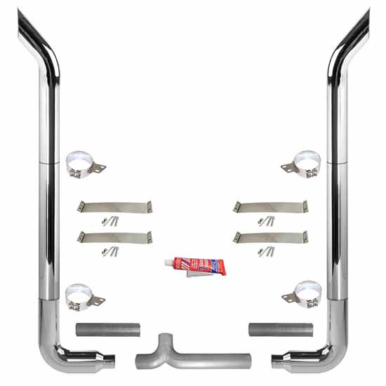 BESTfit 6-5 X 108 Inch Chrome Exhaust Kit W/ Bull Hauler Stacks & OE Style Elbows For Peterbilt 359