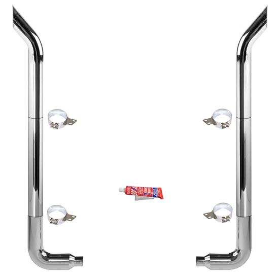BESTfit 7-5 X 102 Inch Chrome Exhaust Kit W/ Bull Hauler Stacks & Long Drop Elbows For Peterbilt 359 1967 - 1987