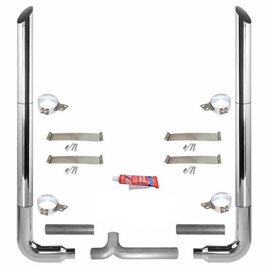 BESTfit 7-5 X 108 Inch Chrome Exhaust Kit W/ Miter Stacks & Long Drop Elbows For Peterbilt 359 1967 - 1987