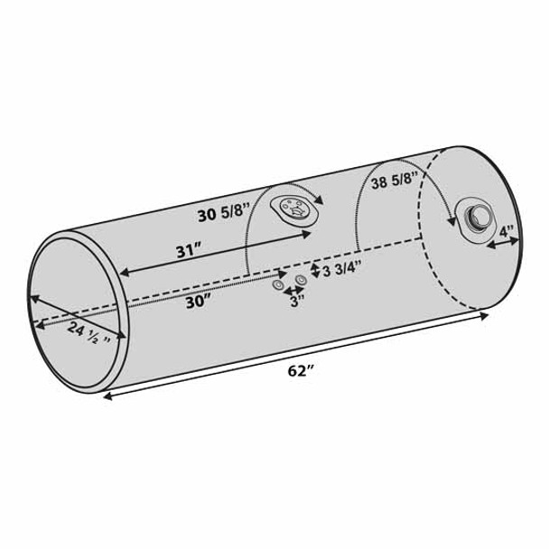 Kenworth 120 Gallon Rear Fill Fuel Tank, 24 1/2 Inch Driver Side For Kenworth Center Manifold