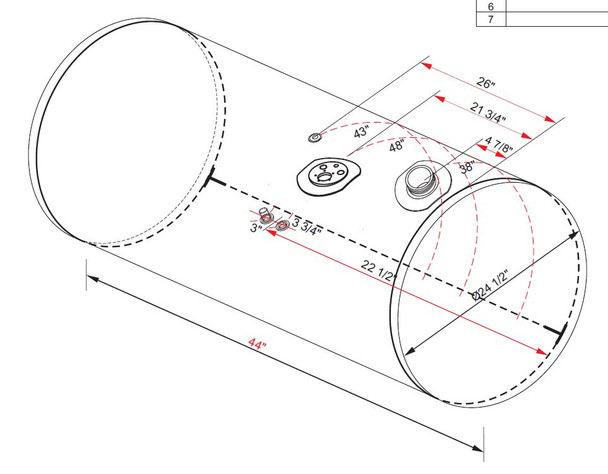 BESTfit Aluminum Fuel Tank 90 Gallon 24.5 X 44 Inch Passenger Side Rear Fill For Kenworth