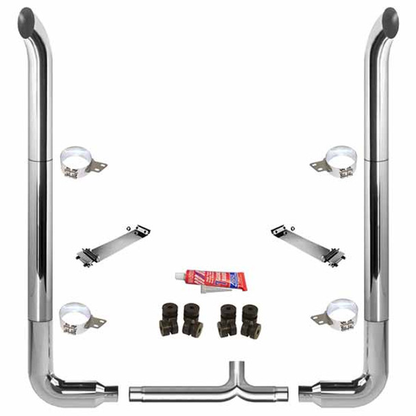 BESTfit 7 X 114 Inch Chrome Exhaust Kit W/  West Coast Turn Top Stack   Long 90S & 7 Inch Y-Pipe 7 Inch Taper Lock Chrome Tee Peterbilt (1987-2003) 52 Inch Standard Spool Non-Unibilt